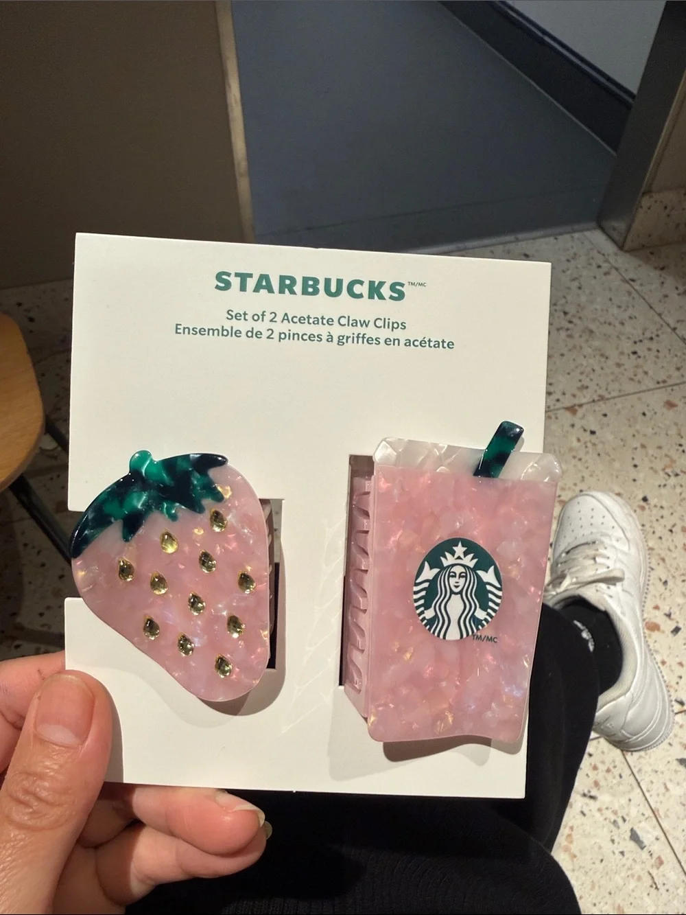 Starbucks Pink Strawberry & Cup Resin Hair Clips - Set of 2